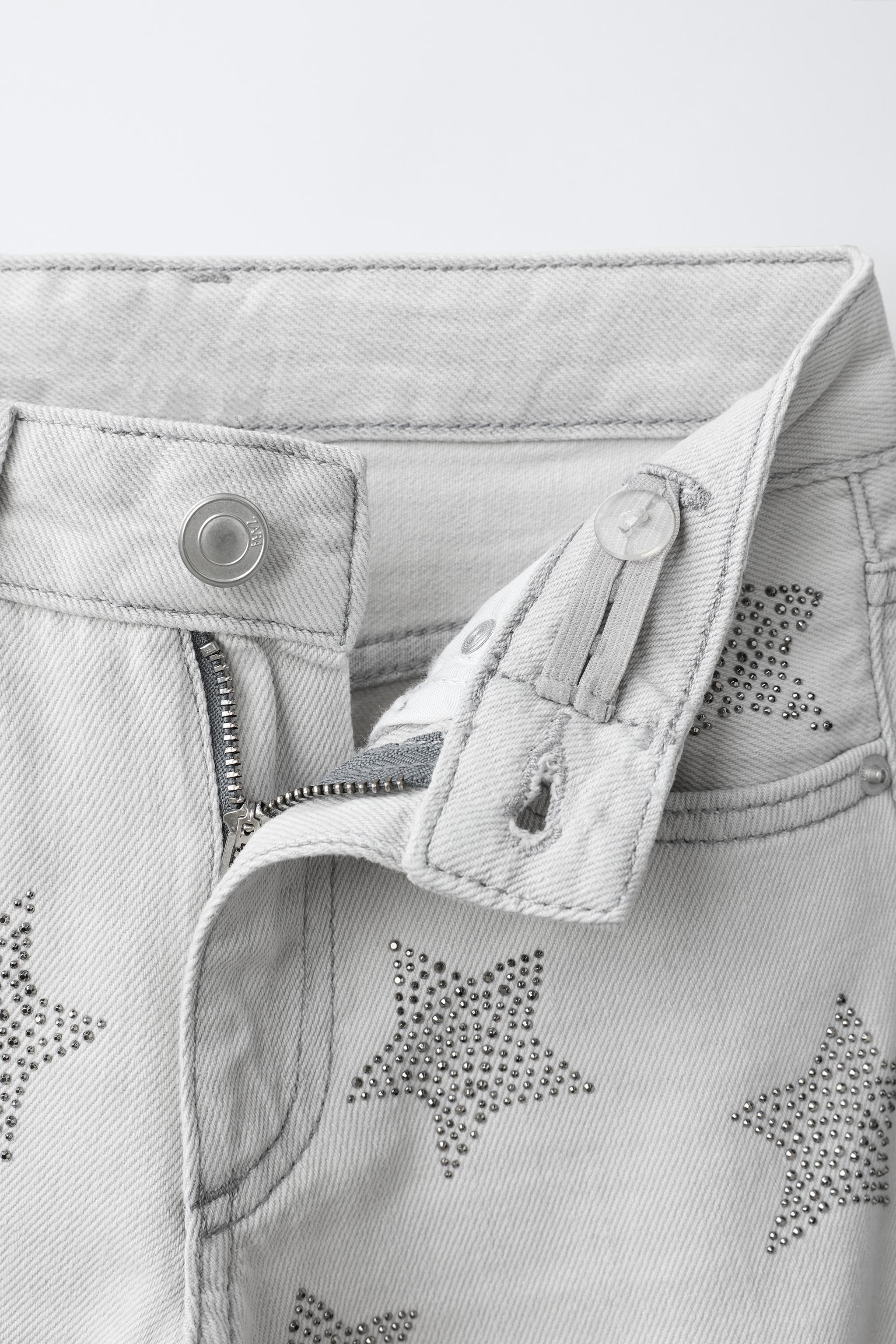 STAR PRINT STUDDED WIDE LEG JEANS